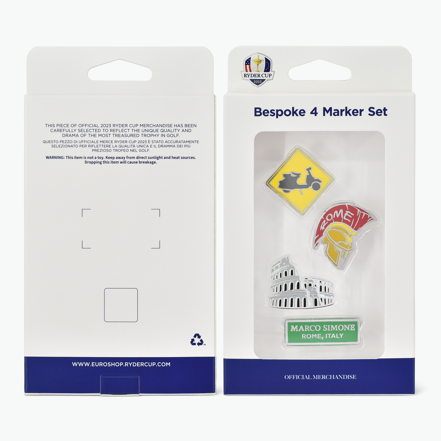 2023 RYDER CUP ORIGINALS “ALL ROADS LEAD TO ROME” BESPOKE BALL MARKERS - BOX OF 4
